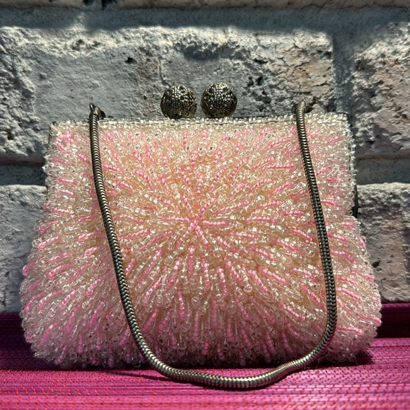 Vintage Micro Glass Beaded Pink Starburst Purse - Picture 3 of 14